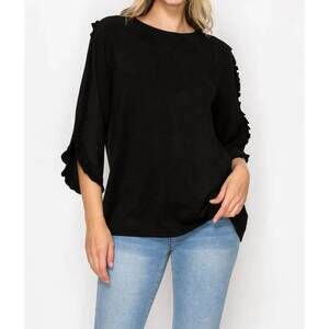 NEW JOH suede top with ruffle on sleeve in black